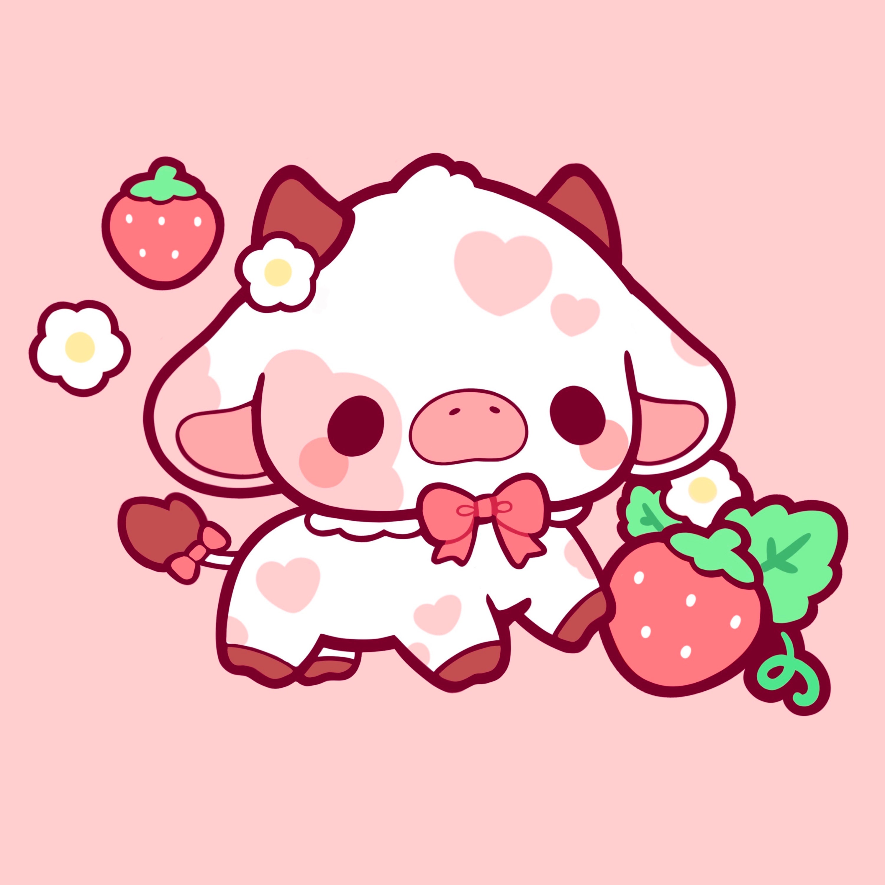 Strawberry Cow Matte Vinyl Sticker Stickers Cute Kawaii 